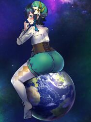 1boy ass big_ass blue_hair femboy genshin_impact giant girly kimura_10pura macro male planet planetary_macro venti_(genshin_impact)