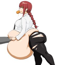 baqua belly big_belly big_breasts chainsaw_man chubby eating fat fat_ass inflation makima_(chainsaw_man)