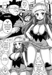 1girls 2boys aged_up dawn_(pokemon) deutsch fat-kun fat_man female german_text koutarosu male monochrome multiple_boys pokeharlot pokemon text tierno_(pokemon) translated trevor_(pokemon)