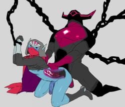 anal_sex blue_skin cape cum cum_in_ass cum_inside disasterpulse drifter_(hyper_light_drifter) gay hat hyper_light_drifter kneeling male mask penis restrained yaoi