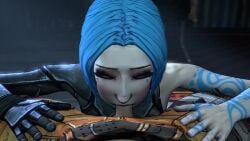 3d animated blowjob blue_hair borderlands female looking_at_viewer maya_(borderlands) pov sfm skeletron27 small_penis sound source_filmmaker tagme tattooed_arm video