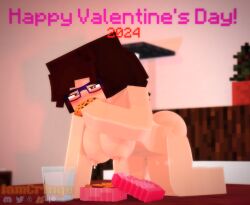 1girls 3d bed bedroom breast_squeeze breasts brown_eyes brown_hair chocolate cookie eating erect_nipples female female_only glasses horny_female human_female iamcringe irene_cream_(iamcringe) milk mine-imator minecraft nude_female on_bed open_mouth ponytail posing posing_for_the_viewer solo solo_female tagme tongue_out valentine's_day