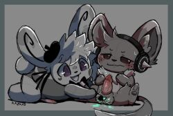 anthro artist balls blush couple drawing_on_body duo furry headphones kazoko_(artist) looking_at_partner looking_away male_only minccino painting penis pokémon_(species) pokemon pokemon_(species) sweat tagme yaoi