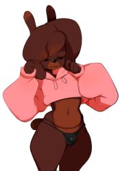 1boy annacrazytoivo brownie_(annacrazytoivo) cute femboy furry hips male penis pink_outfit puppy small_penis solo thick_thighs thong