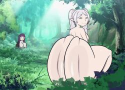 2girls animated assquake asstronsfw breasts female female_only fern_(sousou_no_frieren) forest forest_background frieren gigantic_ass huge_ass hyper_ass multiple_girls nude rippling_ass smug solo_focus sousou_no_frieren thick_ass thick_thighs twerking wide_hips