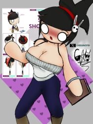 black_hair bunny_ears_(cosmetic) full_body nibig_breasts radio_gosha showing_breasts white_eyes