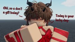 1boy 3d brown_hair dialogue english_text femboy horns lauxdmn red_ribbons ribbons roblox robloxian solo solo_male text twink valentine's_day