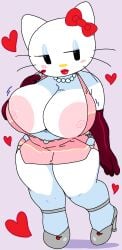 anthro big_breasts bimbo bimbo_lips bow cassettedream cat_ears dream-cassette dress feline fur furry gloves hair_ornament heart heels hello_kitty hello_kitty_(character) hello_kitty_(series) hoshime huge_areola jiggling_breasts kitty_white lipstick mob_face motion_lines necklace sanrio sleeve_gloves white_body