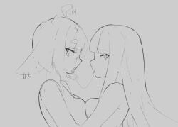 2girls ahoge artist_request breasts doodle el_xox indie_virtual_youtuber saliva saliva_string saliva_trail simple_background sketch virtual_youtuber yuri