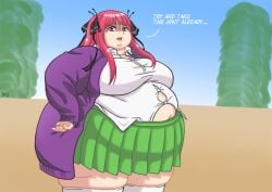 annoyed bbw belly_overhang big_belly big_breasts bursting_clothes fat go-toubun_no_hanayome meatpedal nakano_nino overweight_female sequence weight_gain