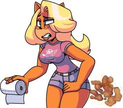 activision anthro blonde_hair bottomwear clothing crash_(series) fart fart_cloud fart_fetish female fur hair long_hair shorts solo tawna_bandicoot tenuousoddity toilet_paper unavailable_at_source video_games what