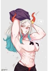 1girls armpits breasts female female_only hips horns huge_breasts jagalxh light-skinned_female light_skin long_hair muscular_female one_piece pasties thick_thighs thighs white_hair wide_hips yamato_(one_piece)
