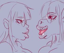 2girls animated anthro braces female french_kiss french_kissing human_on_anthro kiss kissing mp4 no_sound saliva tongue tongue_kiss tongue_kissing tongue_out ungulatr video yuri