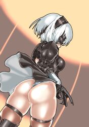 1girls ass big_ass blindfold covered_eyes leotard mersoleil03 nier:_automata revealing_clothes short_hair white_hair yorha_2b