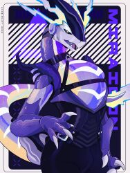 2022 3:4 anthro biped black_sclera blue_body claws collar digital_media_(artwork) finger_claws generation_9_pokemon godbird godbirdart grey_body hi_res legendary_pokemon male miraidon multicolored_body nintendo pokemon pokemon_(species) pokemon_sv purple_body solo video_games yellow_body