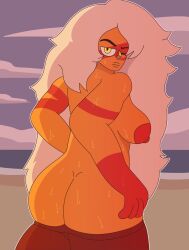 1girls 2022 ass ass_focus breasts bulky cartoon_network drawinecchi female gem_(species) jasper_(steven_universe) long_hair nipple nude nude_female ocean orange_skin poorly_drawn_hands sea self_upload simple_shading solo solo_focus steven_universe sweat