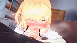 blowjob fellatio female_focus handjob hololive hololive_english hololive_myth looking_at_viewer oral tagme virtual_youtuber wataamage watson_amelia