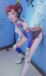 3d 3d_(artwork) asian asian_female brown_eyes brown_hair d.va female glory_hole overwatch penis surprised surprised_expression typhslut_(editor)