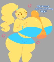 1girls annoyed emoji_(race) huge_ass huge_breasts huge_cock moonraige moonstadew no_outlines original_character paizuri ponytail text thick_thighs tiffany_(moonstadew) yellow_skin