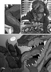 2022 3_toes ambiguous_gender barefoot blood blood_on_foot blood_on_tongue bodily_fluids comic death featureless_crotch feet foot_fetish foot_focus foot_lick foot_play furry godzilla_(series) gore greyscale heart hi_res leg_focus licking macro mass_death monochrome open_mouth oral_vore raised_foot sharp_teeth stuck_to_foot stuck_to_tongue tatugon teeth toes toho tongue tongue_out vore zilla