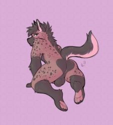 anthro anus ass balls blush brown_body brown_fur ear_piercing erin_hyena facial_piercing fluffy fur genitals grey_eyes hi_res hyaenid male mammal nose_piercing pawpads paws piercing raised_tail rear_view septum_piercing solo spots spotted_hyena tohfu