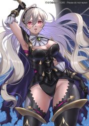 1girls alternate_costume arm_up armpits ass_visible_through_thighs bare_thighs black_panties breasts cleavage corrin_(female)_(nohr_noble)_(fire_emblem) corrin_(fire_emblem) corrin_(fire_emblem)_(female) elbow_gloves female female_only fire_emblem fire_emblem_fates fire_emblem_heroes gloves holding holding_hands holding_sword holding_weapon inner_thighs large_breasts leotard long_hair ninja nintendo official_alternate_costume open_clothes panties pink_eyes snow20200 solo sword thighs underwear very_long_hair weapon yato_(fire_emblem)