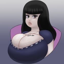 big_breasts black_hair breasts chyna_chase cleavage digital_drawing_(artwork) digital_media_(artwork) fanart female female_only fully_clothed human lips long_hair looking_at_viewer model neo_hajime real_person solo solo_female tattoo tattoo_on_breast