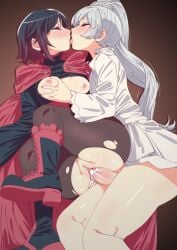 1futa 2girls areolae balls black_hair black_hair_bottom breasts censored clothed clothing cum cum_in_pussy cum_inside domination duo erection female futa_on_female futanari hahahawo hand_on_breast human kissing light-skinned_female light-skinned_futanari light_hair_on_dark_hair light_skin long_hair medium_breasts mostly_clothed nipples pantyhose penis romantic ruby_rose rwby sex short_hair torn_leggings vaginal_penetration weiss_schnee white_hair white_hair_on_black_hair white_hair_top