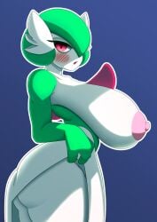 1girls ass big_ass big_breasts blush female female_only gardevoir green_body green_hair large_breasts mochi_dab multicolored_body nintendo pokémon_(species) pokemon pokemon_(species) solo white_body