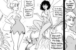 2girls absurd_res bb_(baalbuddy) black_and_white black_hair crysta dialogue disney disney_fairies dress duo duo_focus english_text european_mythology fairy fairy_wings female female_focus female_only ferngully hourglass_figure literature loincloth monochrome peter_pan_(disney) pointy_ears public_domain speech_bubble thick_thighs tied_hair tinker_bell wings