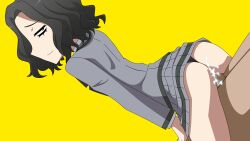 1boy 1boy1girl 1girls ambiguous_penetration anal anal_sex assassination_classroom atelier_gons black_hair brown_eyes buttjob censored closing_eyes cum cum_inside goth hazama_kirara no_pants pale-skinned_female pale_skin panties penis satisfied_look school_uniform schoolgirl short_hair smile wavy_hair