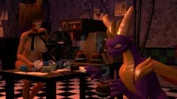 3d annoyed anthro coffee crossover crossover_pairing dragon feral five_nights_at_freddy's five_nights_in_anime freddy_(fnaf) garry's_mod kettle large_breasts robot spyro_reignited_trilogy spyro_the_dragon topless_female tyrakathedragonfan underwear