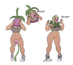 :>= ass blowjob_face body_modification breasts female fuckplant lunate nipples plant_transformation pussy suckplant thick_thighs transformation transformation_sequence wide_hips