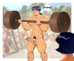 1boy 1girls alex_(totally_spies) bodybuilder boner censored_penis erect_penis erection hard_on lifting_weights male male_only muscles muscular muscular_male outdoors outside public raymond_(totally_spies) reiner55 totally_spies veiny_penis working_out