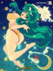 alternate_version_available ass ataru_moroboshi big_breasts blue_eyes bluethebone breasts brown_hair female green_hair hair horns long_hair lum male needs_tags retro_artstyle swimsuit swimwear tagme urusei_yatsura