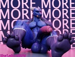 2022 3d_(artwork) abs anthro artist_name balls barefoot big_balls big_feet big_muscles big_penis blue_background bodily_fluids claws digital_media_(artwork) dragon english_text erection feet foot_fetish foreskin genital_fluids genitals hi_res horn huge_balls huge_cock huge_feet huge_muscles humanoid_genitalia humanoid_penis male male_focus male_only muscular muscular_anthro muscular_male narrowed_eyes navel non-mammal_balls nude pattern_background pecs penis plantigrade precum saggy_balls scalie simple_background sitting skelebot smile soles solo solo_male teeth text text_background thick_penis thick_thighs toe_claws tongue tongue_out valorlynz wao_(e-zoid)