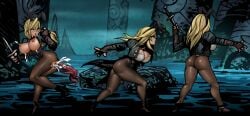 big_breasts blonde_hair blue_eyes bunny_ears cum_inside dagger darkest_dungeon fake_animal_ears grave_robber_(darkest_dungeon) lactation niur open_mouth tears tentacle weapon