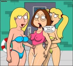 between_labia bikini blonde_hair blue_bikini brown_hair cameltoe cindi_(family_guy) connie_d'amico cum cumming dialogue erect_nipples erect_nipples_under_clothes family_guy frontal_wedgie innie_pussy meg_griffin nipples_visible_through_clothing orgasm_face pink_swimsuit pool pussy_juice sexfightfun smiley_face squirt squirting swimming_pool swimsuit threesome tugging_clothing wedgie wet wet_clothes wet_pussy wet_swimsuit yellow_bikini yuri