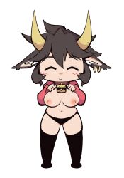 big_breasts chibi exposed_breasts gatocartoon horns lifted_by_self nara_(oc) underwear