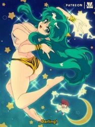 alternate_version_available ass ataru_moroboshi big_breasts blue_eyes bluethebone breasts brown_hair female green_hair hair horns long_hair lum male needs_tags retro_artstyle tagme urusei_yatsura