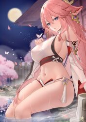 1girls belly belly_button big_breasts blush blushing breasts busty curves curvy earrings female female_only fox_ears fox_girl foxgirl furry-specific_piercing genshin_impact large_breasts legs loki1998 milf nipple_bulge older_female pink_fur pink_hair purple_eyes revealing_clothes shrine_maiden solo sweat sweating sweaty thick thick_legs thick_thighs thighs tummy violet_eyes yae_miko