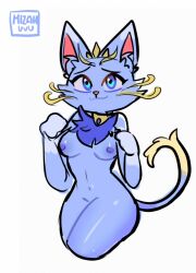 anthro blue_fur cat_ears feline humanoid_genitalia league_of_legends mizah small_breasts whiskers yuumi_(lol)