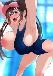 1girls 2022 alternate_breast_size areolae armpits bending_over blue_eyes blush breasts brown_hair competition_swimsuit female female_only hips huge_breasts large_areolae light-skinned_female light_skin long_hair naughty_face nintendo nipples one-piece_swimsuit one_breast_out pokemon pokemon_bw2 rosa_(pokemon) sexy_armpits slim_waist sumisumii swimsuit thick_thighs thighs twin_buns twintails uninverted_nipples wide_hips