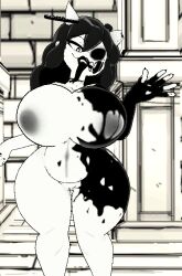 3d bendy_and_the_ink_machine black_and_white boobs breasts cally3d clazzey cryptiacurves goo ink latex nipples nsfw nude nude_female rubber solo susie_campbell twisted_alice vrchat