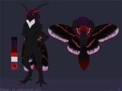 4:3 4_arms animal_genitalia anthro arthropod avian balls beak bird black_balls black_body black_fur black_sclera black_sheath black_wings claws famir_(artist) front_view full-length_portrait fully_sheathed fur genitals glistening glistening_eyes hybrid insects lepidopteran lepidopteran_wings looking_at_viewer male male_only model_sheet moth multi_arm multi_limb nude owl pink_wings portrait red_beak red_claws red_eyes red_wings sheath simple_background solo standing wings