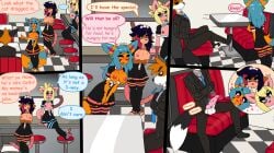 animal_genitalia animal_penis anthro canid canine canine_penis clothed clothing comic duo felid feline female fluffy fluffy_tail fox fur genitals hi_res humanoid maid_uniform male male/female mammal open_clothing paws penis softpawcafe suit uniform