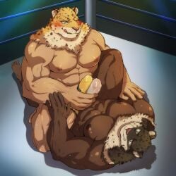 armor_king balls bandai_namco bara boner erection frottage gay jaguar king_(tekken) lover_spot male male_only mask masked muscles muscular penis precum precum_through_clothing spread_legs sweaty tekken wrestler