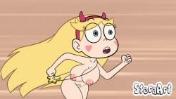 accurate_art_style bag big_breasts big_nipples blonde_hair blue_eyes casual clothing edit female flowing_hair headband heart_cheeks human long_hair pale_skin pubic_hair_peek puffy_nipples running screencap screenshot screenshot_edit star_butterfly star_vs_the_forces_of_evil steca swimwear thelazyart topless