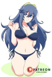 1girls bikini blue_bikini blue_swimsuit breasts cleavage female female_only fire_emblem fire_emblem_awakening kneeling large_breasts lucina_(fire_emblem) nintendo noboru_(pixiv_21804557) noboru_revista solo swimsuit thick_thighs wide_hips