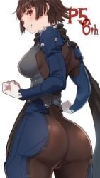 alternate_costume atlus big_butt butt clothing female female_only human kurosususu makoto_niijima pale_skin persona persona_5 phantom_thief_suit red_eyes short_hair sideboob solo thick_thighs